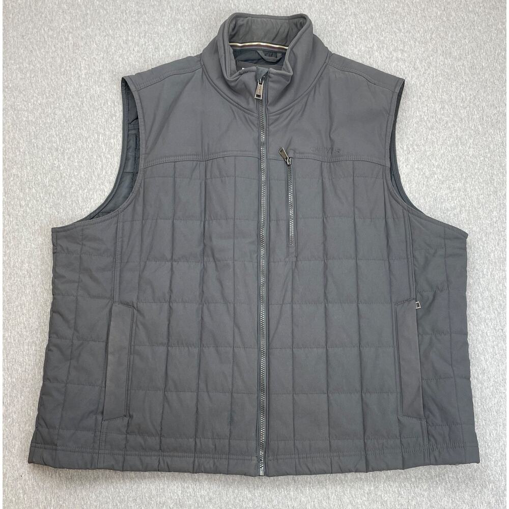Orvis Vest Mens‎ 2XL Gray Stretch Quilted Puffer Nylon Full Zip Mock Neck